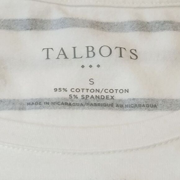 Talbots White Striped Gold Swan Patterned Crewneck T-Shirt Size S - Picture 5 of 7